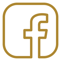 Blue Facebook icon inside a rounded square outline.